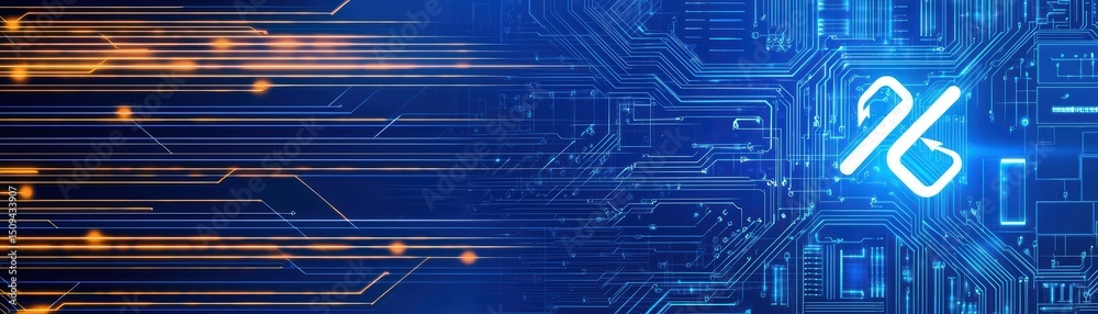 Poster abstract digital background with blue circuit design and glowing elements for technology and science