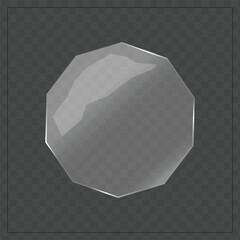 Transparent Polygonal Glass Shape with Glossy Reflections and Soft Light on Checkerboard Background for Design and UI Use