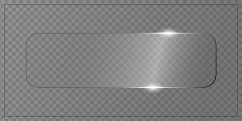 Transparent Glossy Rectangular Glass with Highlighted Reflections and Soft Light Effect on Checkerboard Background for Design