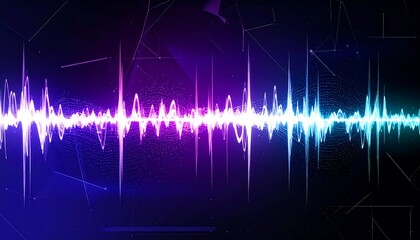 Abstract sound wave visualization with vibrant purple and blue hues against a dark backdrop. Evokes technology, data, and energy. Ideal for presentations, UI design, or creative projects.