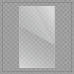 Transparent Rectangular Glass Panel with Gradient Reflection on Checkerboard Background