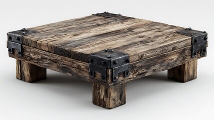 Handcrafted rustic square coffee table with reclaimed wood top and dark metal legs, perfect for farmhouse decor and industrial-chic living room designs