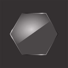  Glossy Hexagonal Glass Shape with Reflections on Dark Background for UI Design