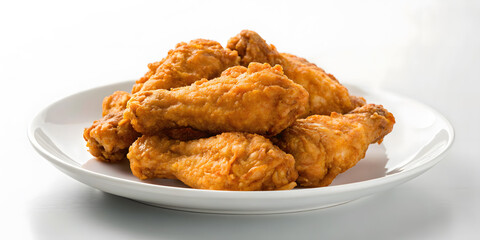 Golden Fried Chicken Wings on a White Plate Delicious Crispy Poultry for a Meal Appetizer or Snack on a Clean White Background