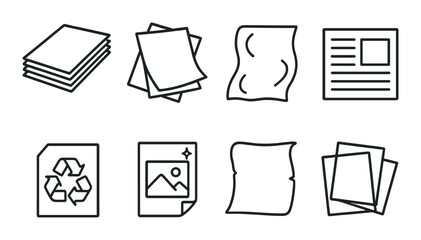 Paper types outline icons set &ndash; document, sheet and page format visuals