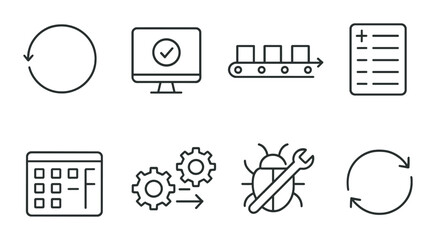 Software lifecycle outline icons set – simple, process and development symbols