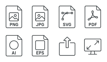 File format silhouette icons set – outline, document and extension symbol collection