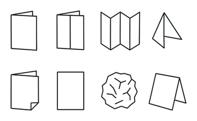 Paper fold outline icons set – origami, creased paper folding symbols