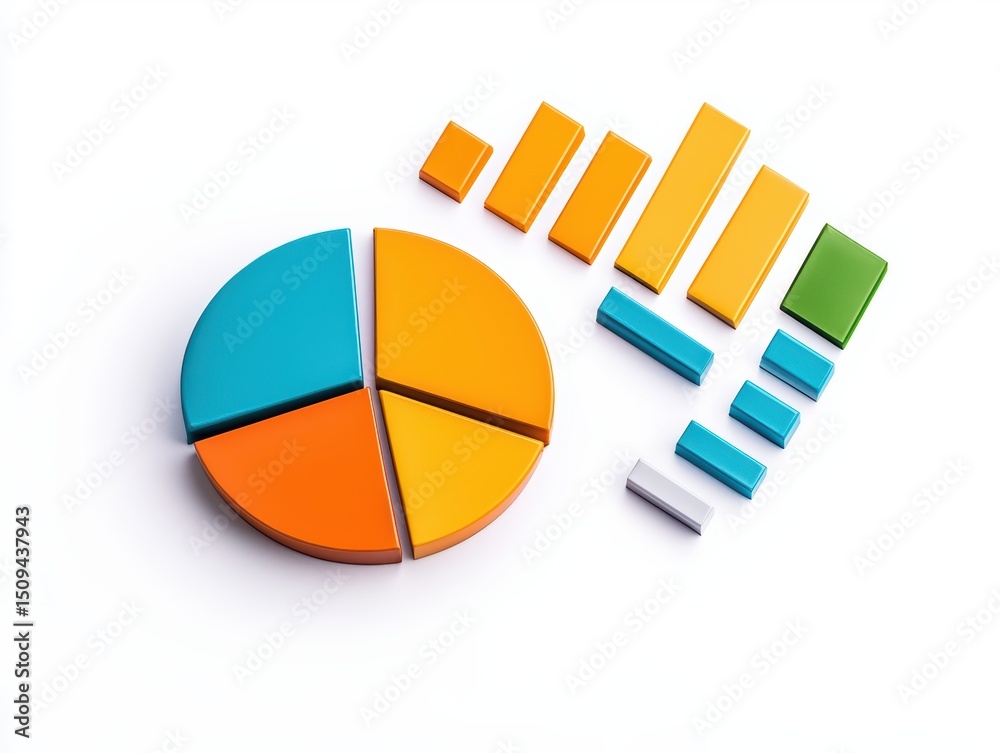 Poster colorful pie chart and bar graph visualization for data analysis and presentation