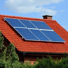Solar panels mounted on a terracotta roof