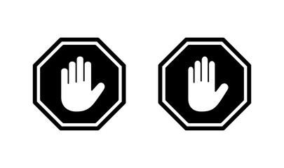 Stop icon logo design. stop road sign. hand stop sign and symbol. Do not enter stop red sign with hand