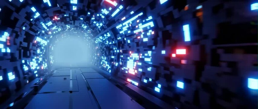 Anamorphic video City tunnel dystopia sci-fi abstract 3d 