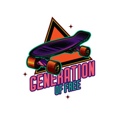 Original retro emblem. Vintage skateboard on the background of text composition. T-shirt design
