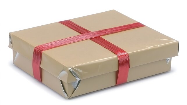 Tan Gift Box Tied with Red Ribbon Packaging