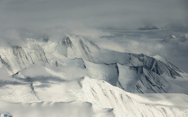 Snowy white mountains of Antarctica landscape.