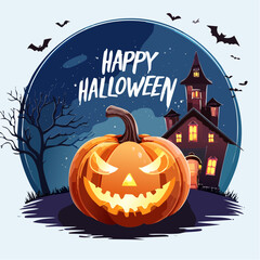 Fototapeta premium A spooky Halloween scene with glowing pumpkins and creepy accents, topped with bold 