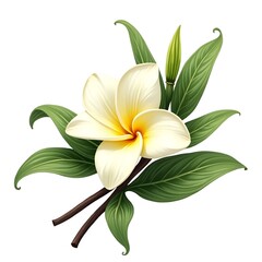 Obraz premium Vanilla flower sticks and leaves isolated on transparent background, natural aromatic vanilla spice and botanical elements