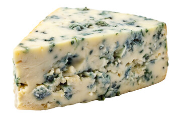 Closeup of wedge of creamy blue cheese isolated on transparent background