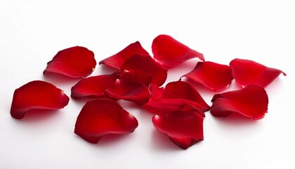 red rose petals against white background