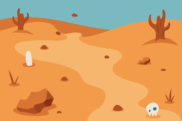 Desert Landscape Illustration Arid Terrain with Winding Path and Cactus