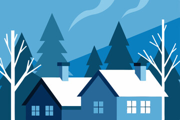Fototapeta premium winter landscape with houses