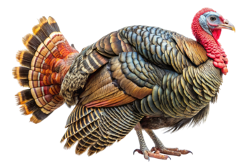 Wild male turkey bird isolated on transparent background