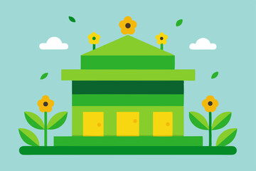 house with flowers and birds