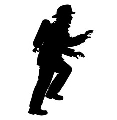 Silhouette of a Firefighter Climbing Over an Obstacle. Emergency Rescue Training, Physical Readiness, Disaster Response, Heroic Action, Fire Service Challenge and Duty

