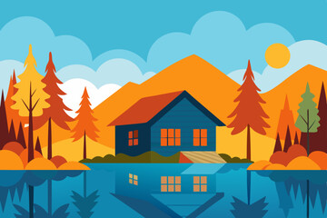 autumn landscape with house