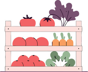 Flat Isometric Vector of Broccoli, Cabbage, and Spinach Neatly Stacked

