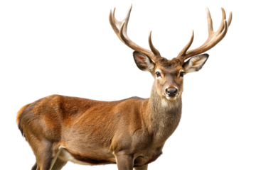 Majestic male deer with large antlers isolated on transparent background