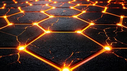 Hot lava-like glowing grid over cracked dark surface