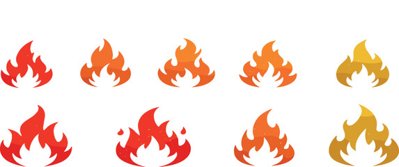Fire flame icon. Crayon vector logo. Hot fire on white background