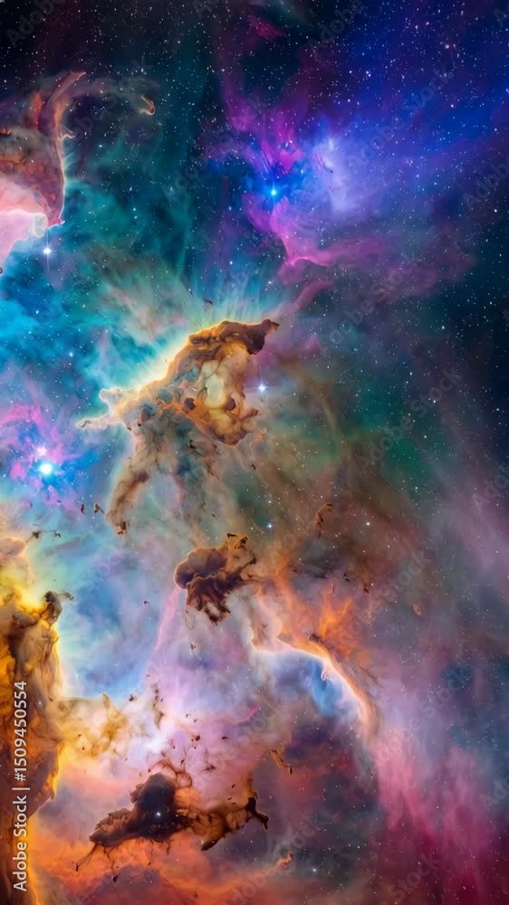 Wall mural vibrant colorful nebula formations and cosmic dust clouds in deep outer space of the universe