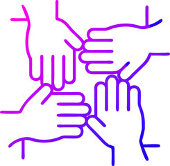 Obraz premium Four hands joined together teamwork collaboration unity