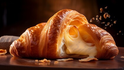 a golden croissant flaking apart revealing layers of buttered pastry concept of french patisserie mastery and breakfast luxury