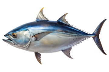 Detailed closeup of albacore tuna isolated on transparent background