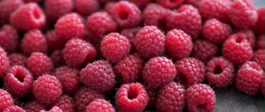 Anamorphic video Perfectly Juicy Ripe Raspberries. Fresh organic ripe raspberry fruit. Fresh Raspberries