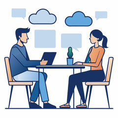 Man and woman collaborating on a project at a table