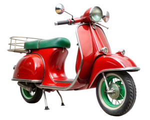 vintage red scooter isolated on white background.PNG Transparent file type with high definition picture quality available.