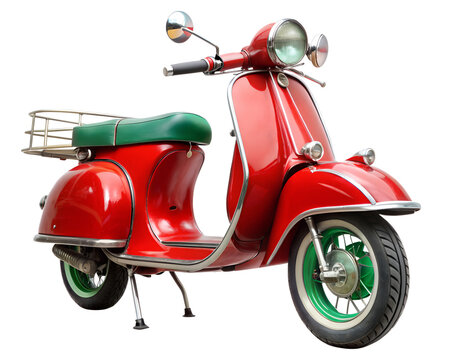 vintage red scooter isolated on white background.PNG Transparent file type with high definition picture quality available.