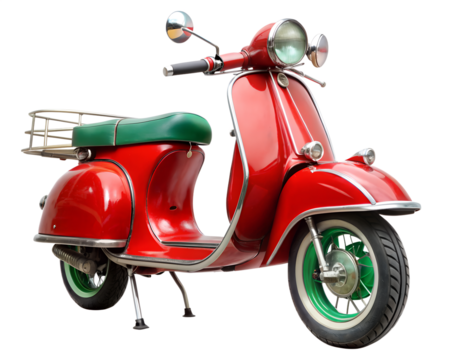 vintage red scooter isolated on white background.PNG Transparent file type with high definition picture quality available.