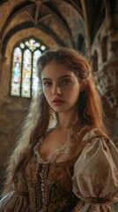 Portrait of a beautiful young medieval royal woman with copy space vertically 9:16