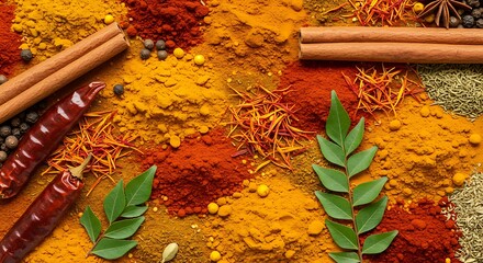 Vibrant Aromatic Spices A Colorful Collection of Indian Culinary Herbs and Spices