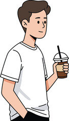 Man holding iced coffee Illustration 