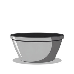 Stainless steel bowl with black rim on a white background - Concept of building materials  