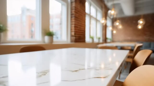 Modern caf? interior with elegant marble table setting