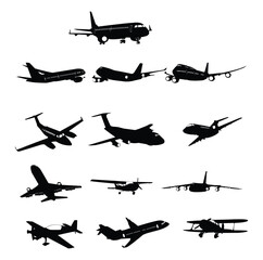 Vector illustration airplane silhouette set isolated on white background