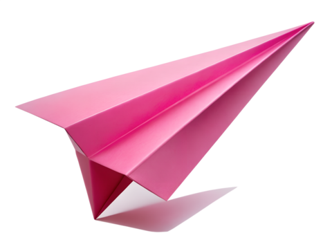 pink paper airplane isolated on white background.PNG Transparent file type with high definition picture quality available.