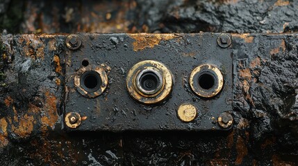 Oily metal plate with three sockets